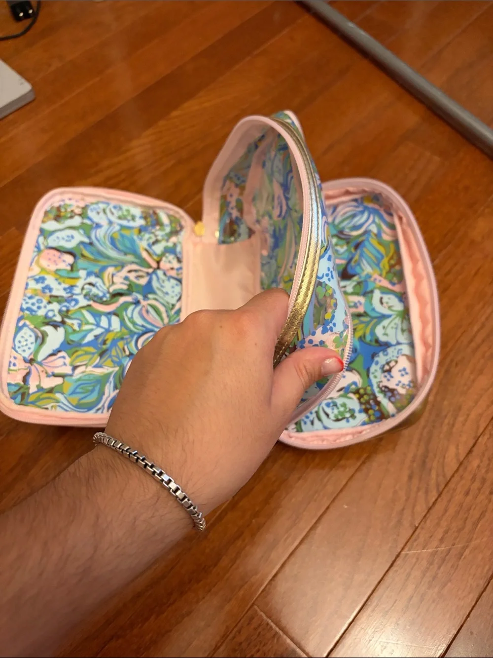 Lilly Pulitzer Pastel Blue & Pink Floral Double-Zip Cosmetic Case